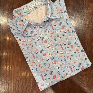 Criquet Blue Polo Shirt with weekend fun paytern
